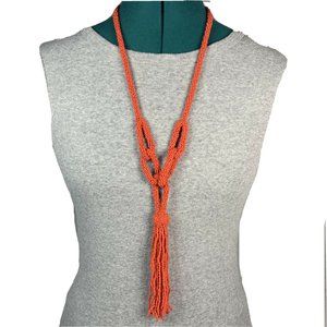 Roped Seed Bead and Tassel Pendant Necklace - Red